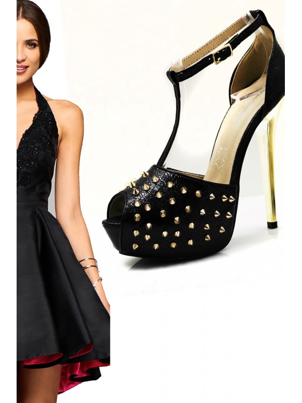 Sapatos Salto Alto Abertos Christian Style Black Spikes