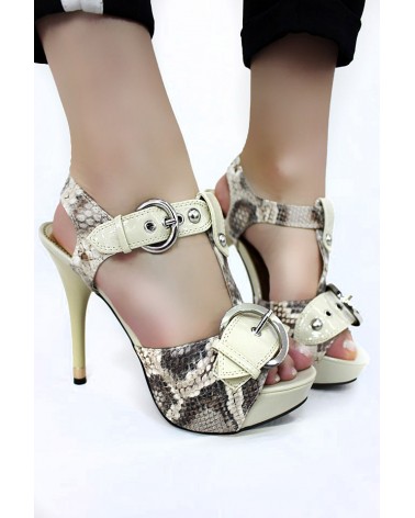 Sapatos Salto Alto Abertos LANVIN Design Style Beige Snake