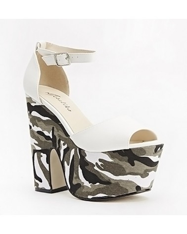 HIGH PLATFORM WHITE CAMOUFLAGE SANDALS