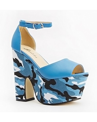 HIGH PLATFORM BLUE CAMOUFLAGE SANDALS