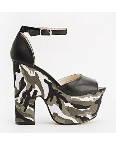 HIGH PLATFORM BLACK CAMOUFLAGE SANDALS