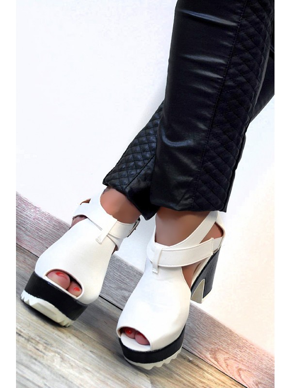 Sapatos Abertos Plataforma CHUNKY White PradToe Ankle Style